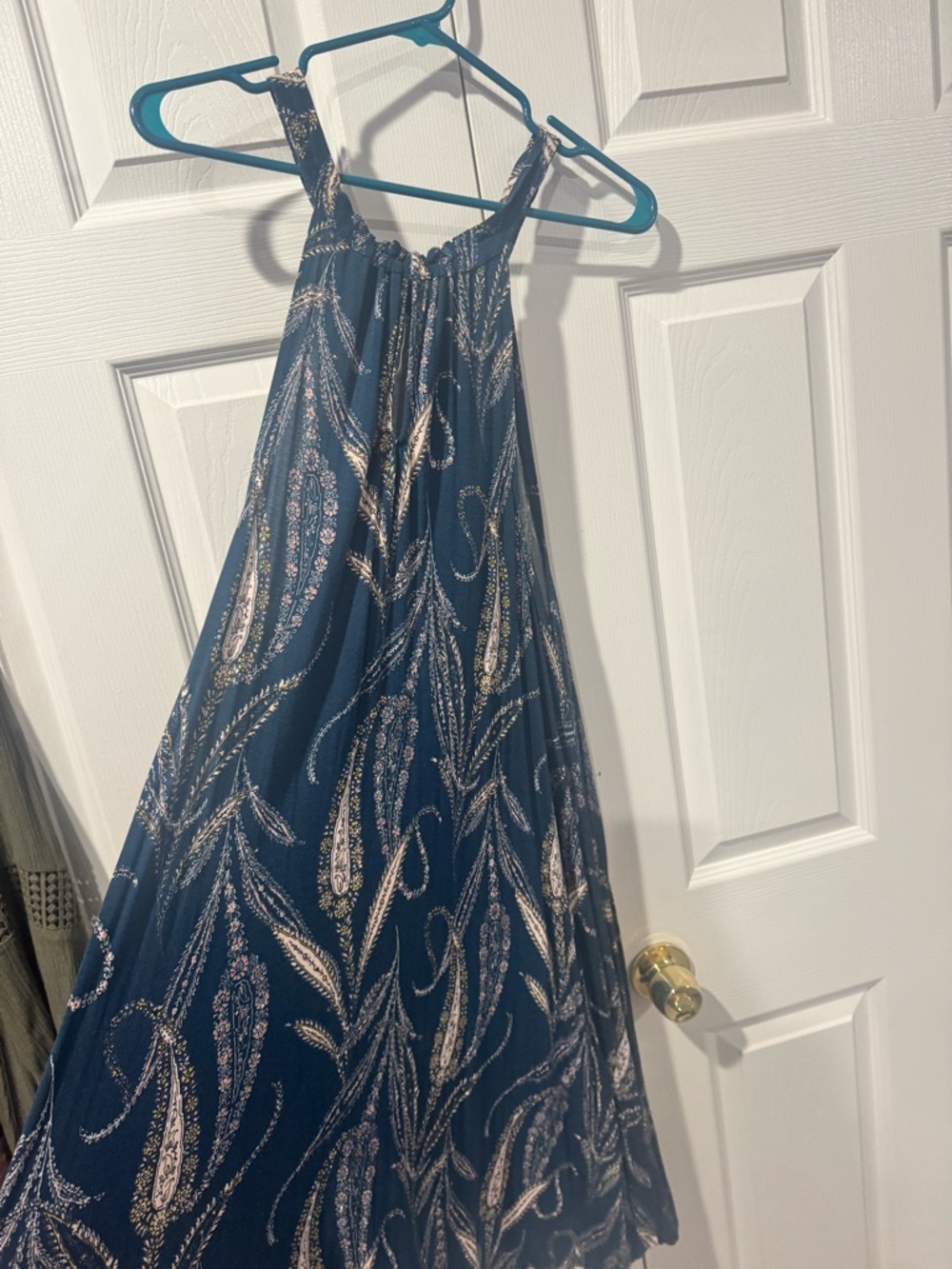 LOFT Navy Paisley Sundress with Cream Accents